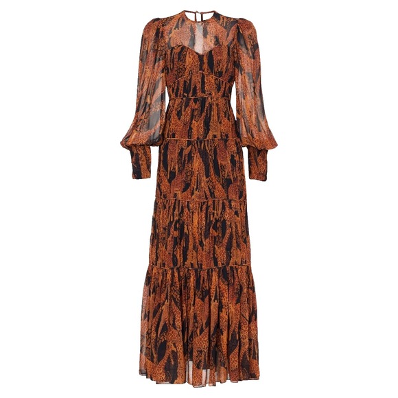 FARM Rio Dresses & Skirts - Farm Rio Giraffes Puff Sleeve Tiered Chiffon Maxi Dress XS Burnt Orange RP$315